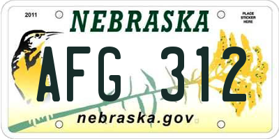 NE license plate AFG312