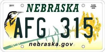 NE license plate AFG315