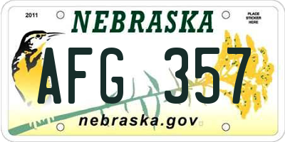 NE license plate AFG357