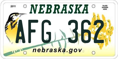NE license plate AFG362