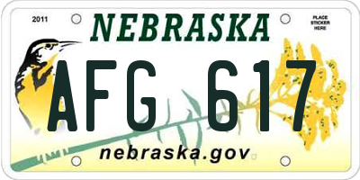 NE license plate AFG617