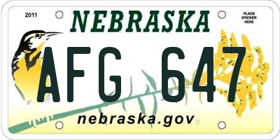 NE license plate AFG647
