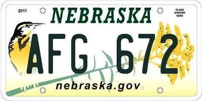 NE license plate AFG672
