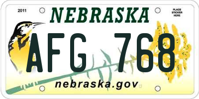 NE license plate AFG768