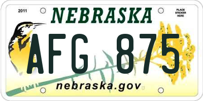 NE license plate AFG875