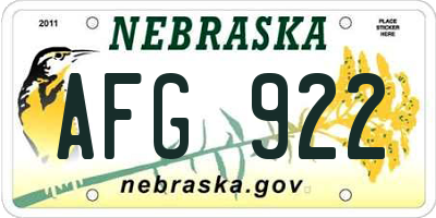 NE license plate AFG922