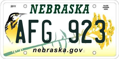 NE license plate AFG923
