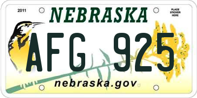 NE license plate AFG925