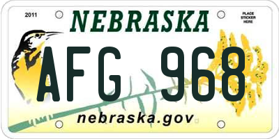 NE license plate AFG968