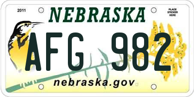 NE license plate AFG982