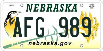 NE license plate AFG989