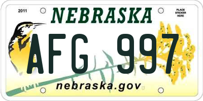 NE license plate AFG997