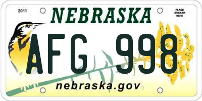 NE license plate AFG998