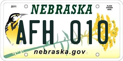 NE license plate AFH010