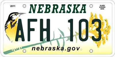 NE license plate AFH103