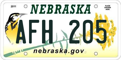 NE license plate AFH205