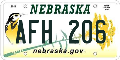 NE license plate AFH206