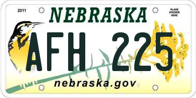NE license plate AFH225