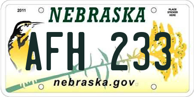 NE license plate AFH233
