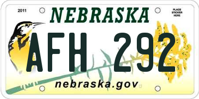 NE license plate AFH292