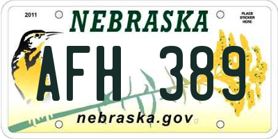 NE license plate AFH389