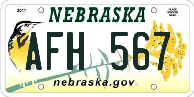 NE license plate AFH567