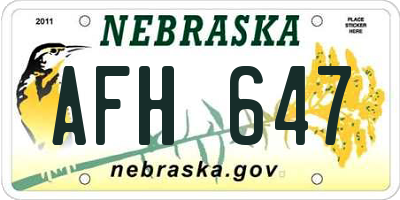 NE license plate AFH647