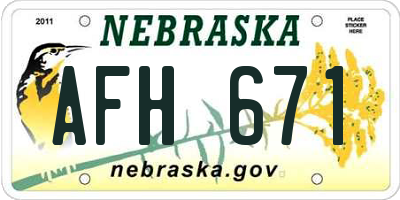 NE license plate AFH671