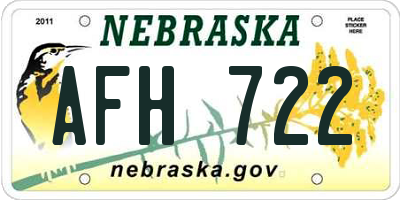 NE license plate AFH722