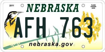 NE license plate AFH763