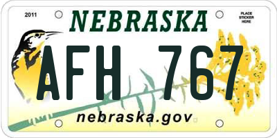 NE license plate AFH767
