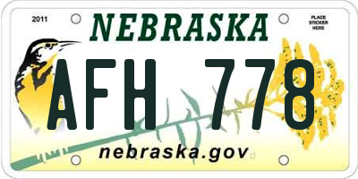 NE license plate AFH778