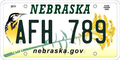 NE license plate AFH789