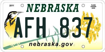 NE license plate AFH837