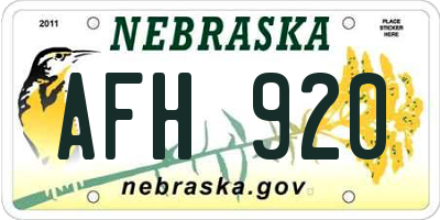 NE license plate AFH920