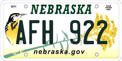 NE license plate AFH922