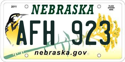 NE license plate AFH923