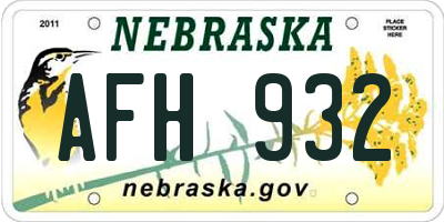 NE license plate AFH932