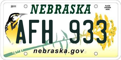 NE license plate AFH933