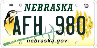 NE license plate AFH980