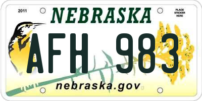 NE license plate AFH983