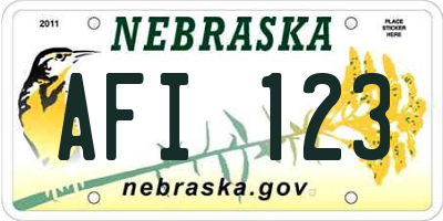 NE license plate AFI123