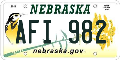 NE license plate AFI982