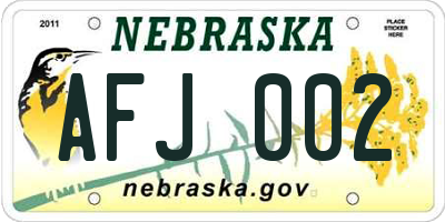 NE license plate AFJ002