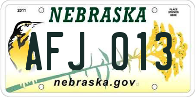 NE license plate AFJ013