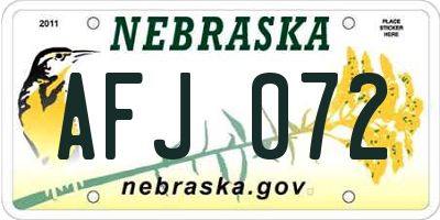 NE license plate AFJ072