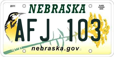 NE license plate AFJ103