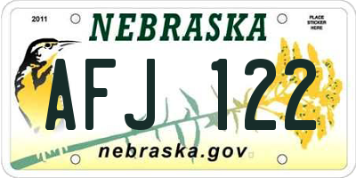 NE license plate AFJ122