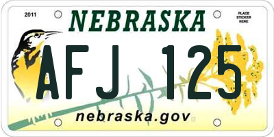 NE license plate AFJ125