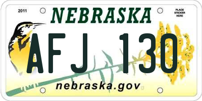 NE license plate AFJ130